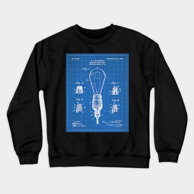 Light Bulb Patent - Industrial Design Architectural Decor Art - Blueprint Crewneck Sweatshirt by patentpress